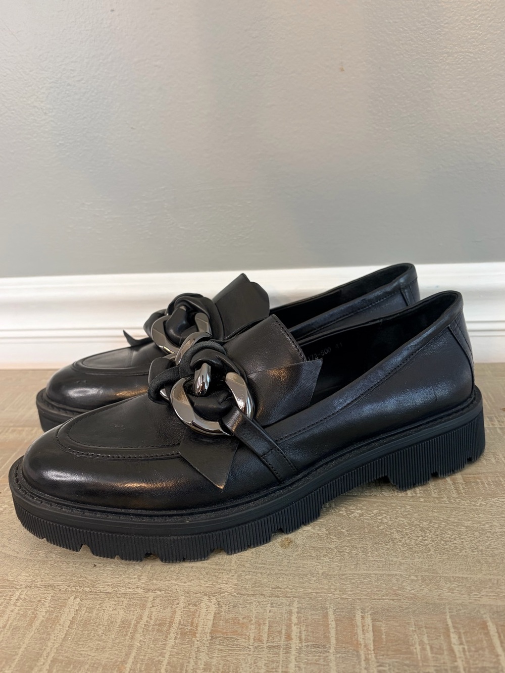 Regarde Le Ciel Women’s Black Leather Chunky Loafers, Size EU 41, US 10